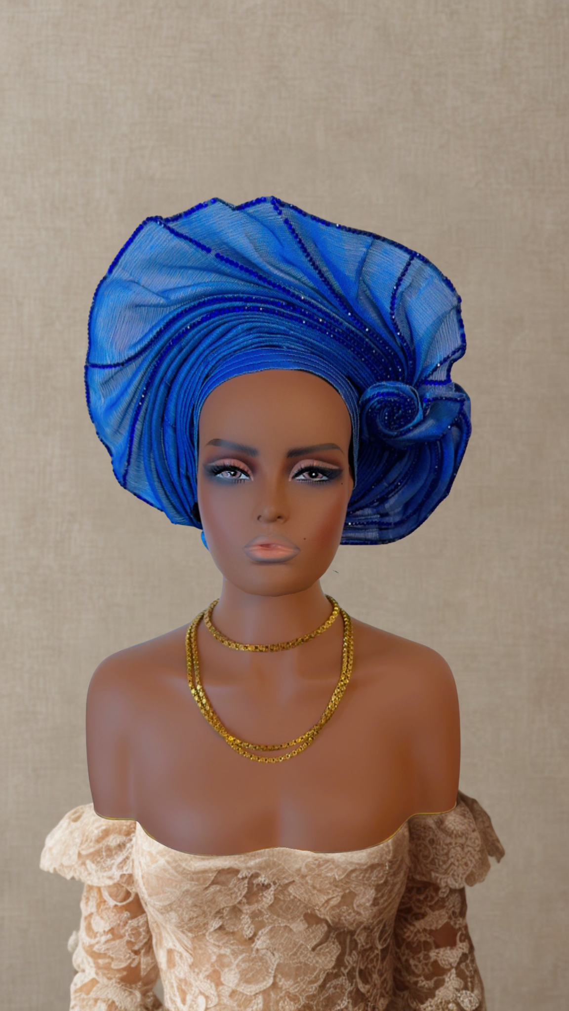 Royal Sapphire Blue Gele Hat – Classic African Headwrap